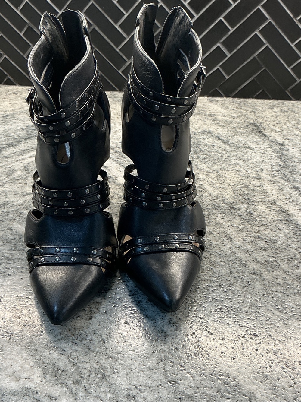 Jessica Simpson Black Studded Pointed Toe Ankle Heels